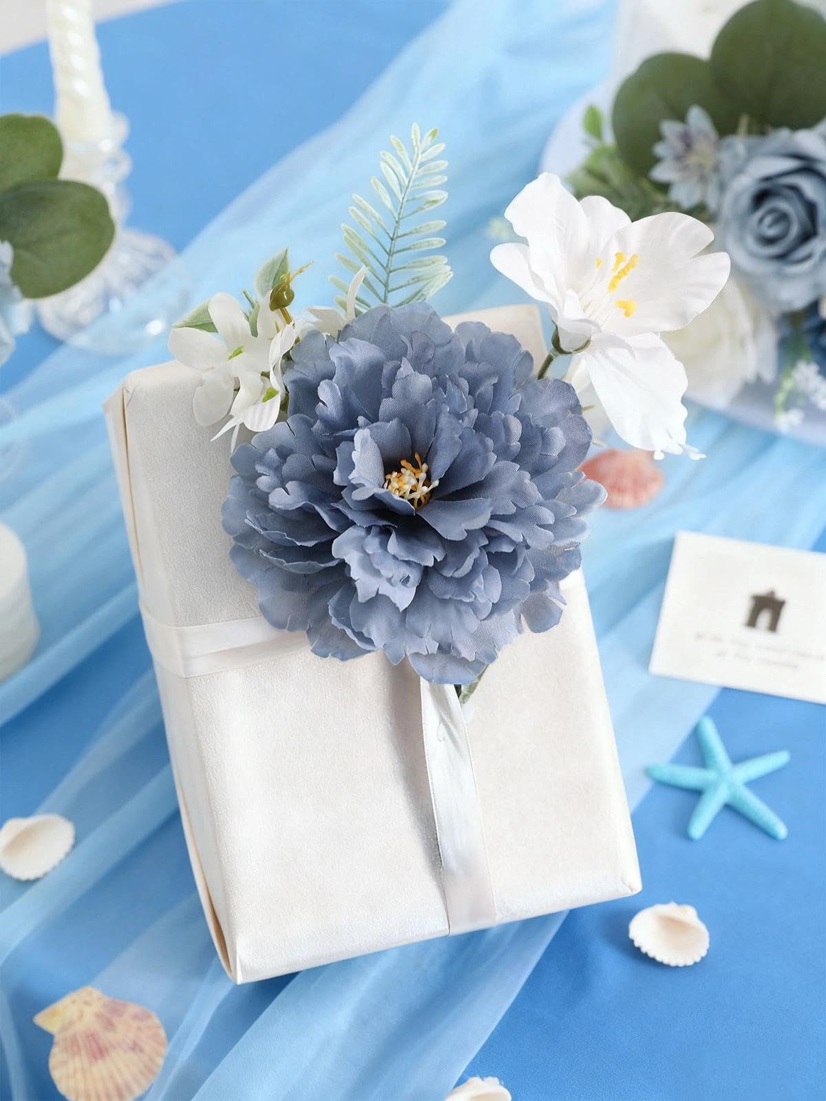 Artificial Flowers Combo Set,Dusty Blue Fake Roses Silk Flowers with Stems fo…