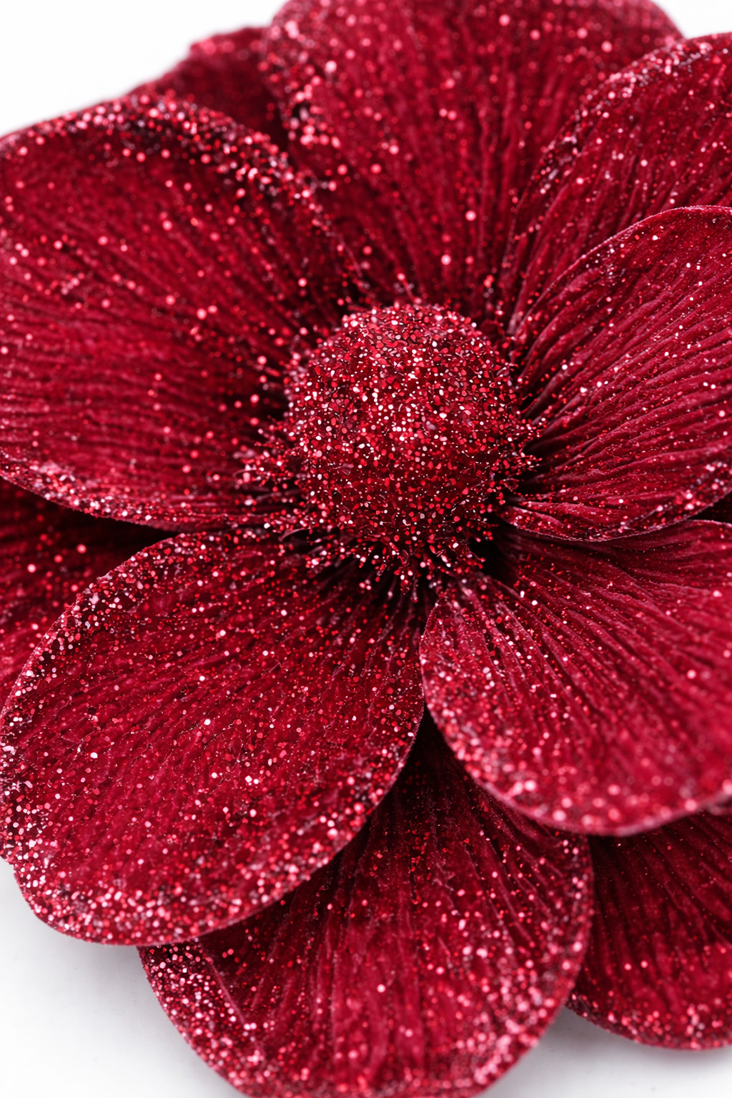 12 Pcs Velvet Poinsettia Burgundy Large Magnolia Flowers Red Glitter Ornaments