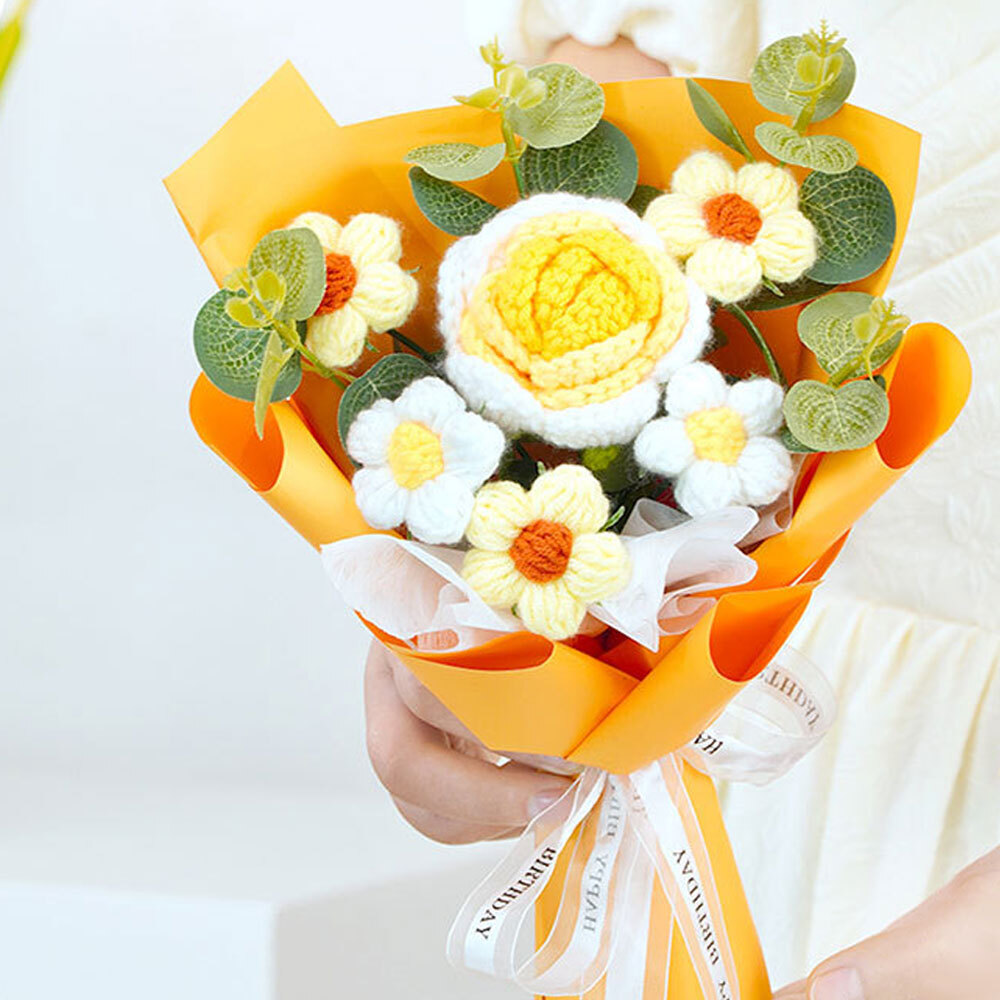 Knitted Flower Crochet Flower Bouquet Finished Hand Woven Preserved Flower ET