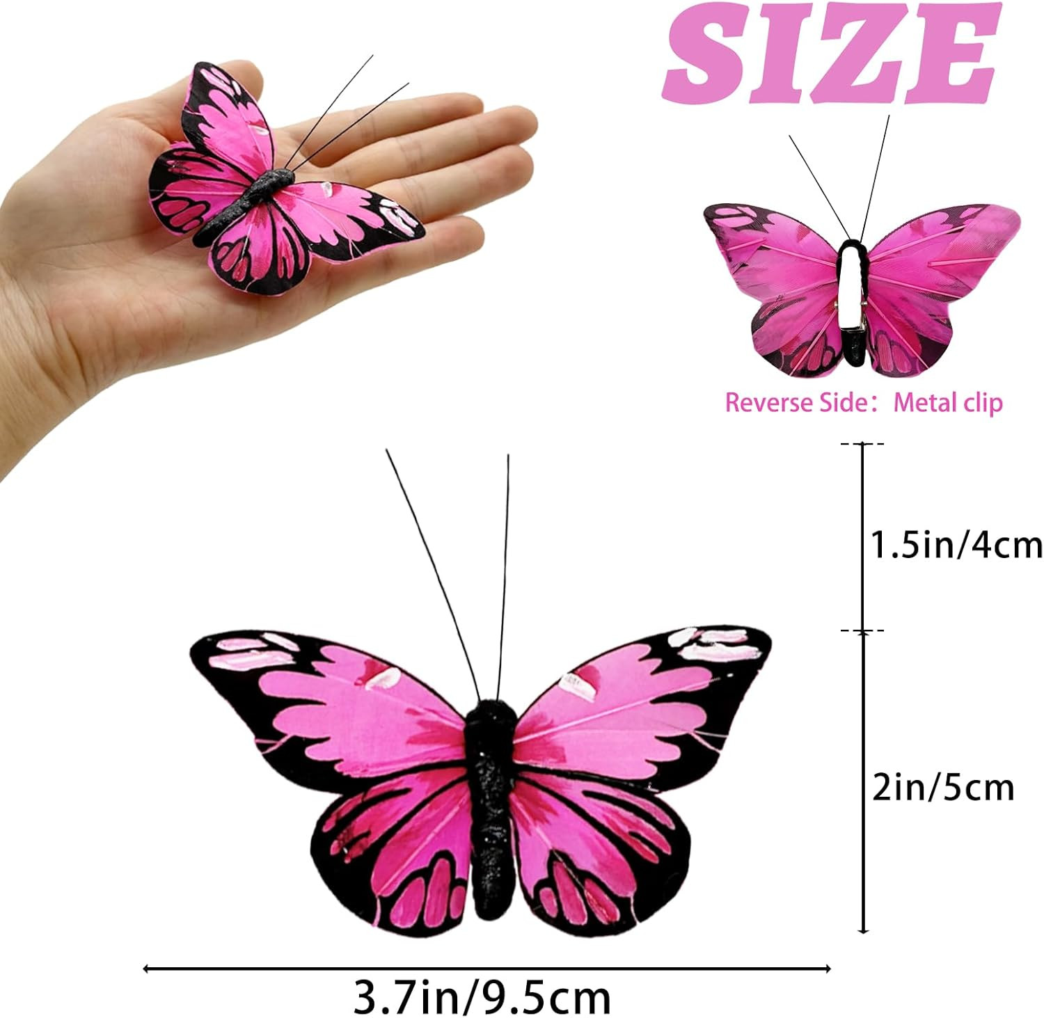 Feather Butterfly Set of 12 Clip on Artificial Butterflies for Crafts Christmas