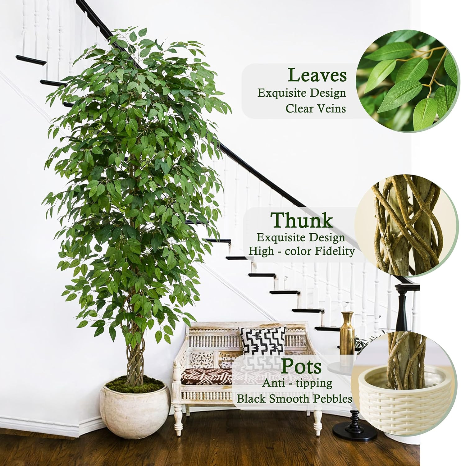 5Ft Artificial Ficus Tree – Realistic Faux Silk Plant for Home & Office Decor