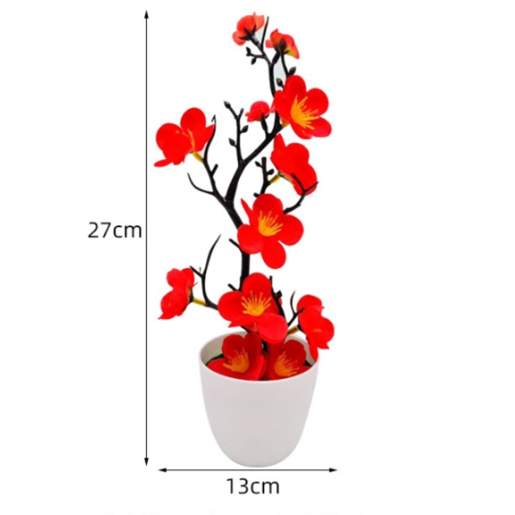 Plastic Artificial Bonsai with Mixed Color Plum Blossoms for Desk Centerpiece