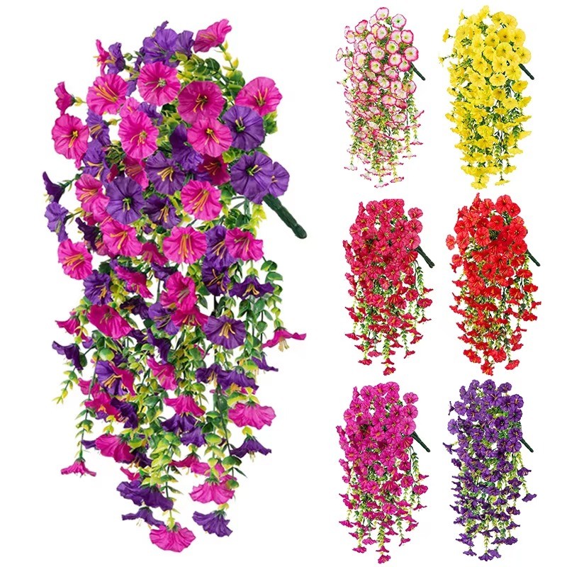 4PCS Artificial Fake Hanging Basket Plants Silk Flowers Vine Home Decor-Outdoor