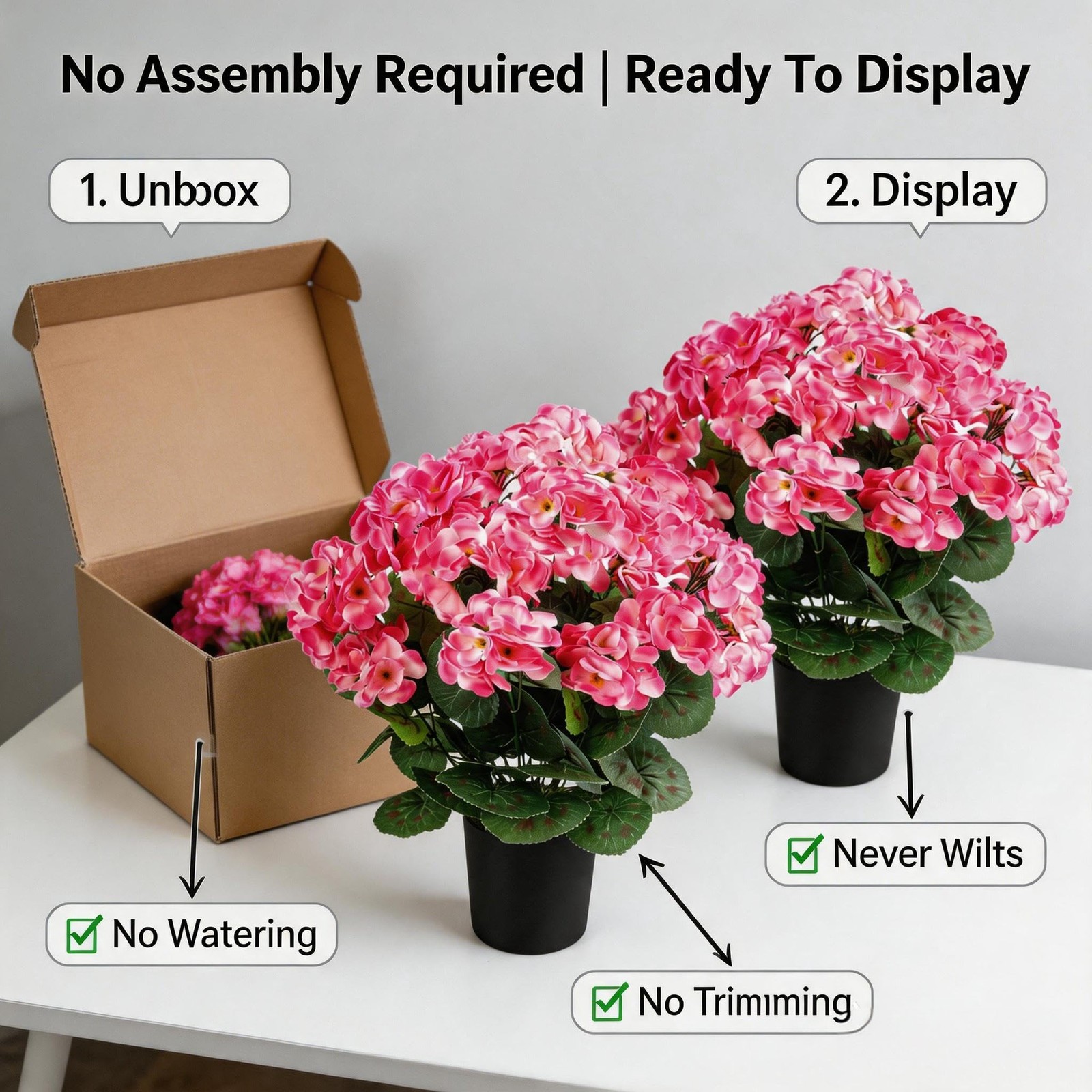 2Pcs Geranium Potted Artificial Flowers in Pots, Faux Outdoor Plants Realisti…