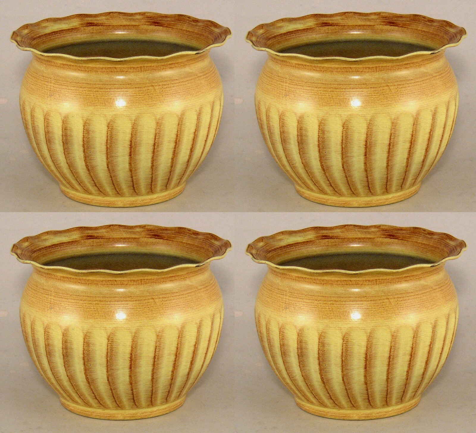 Planter Container Beige Wavy Rim Fluted Surface 7″Dia 5″High Set of 4