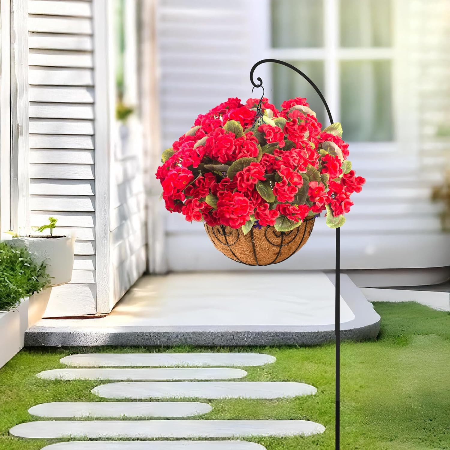 8 Bundles UV Resistant Red Geranium Flowers for Outdoor Decor – No Maintenance