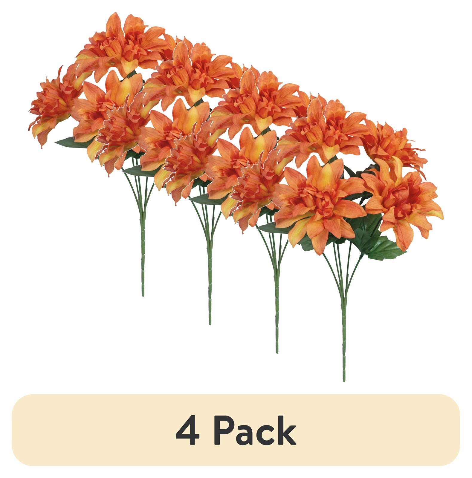 (4 pack) 13-inch Artificial Silk Orange Dahlia Flower Pick, 5 flower heads