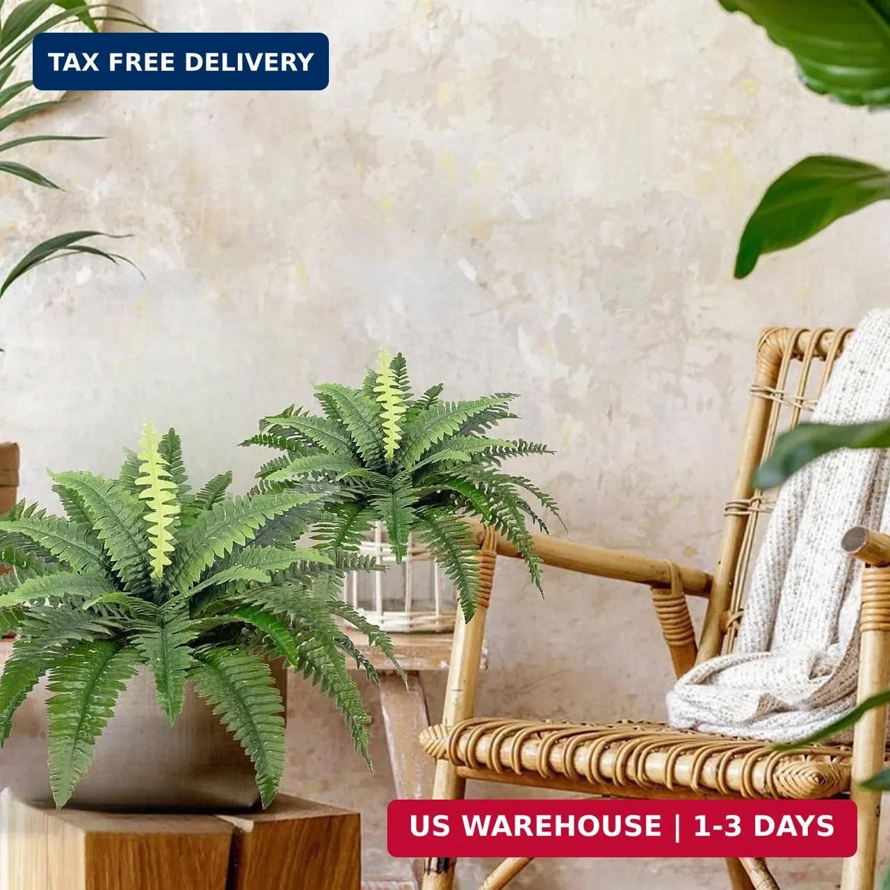 Artificial Boston Ferns Bush Plants Large, Set of 3 Large Artificial Ferns for O