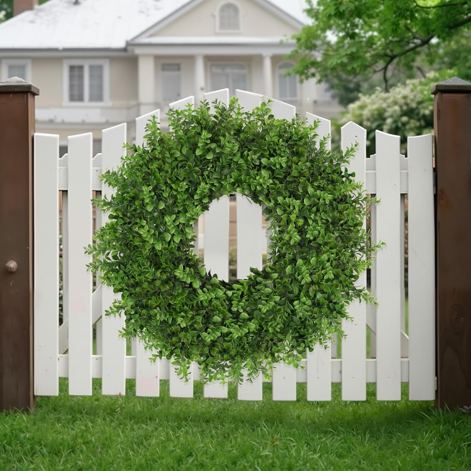 26 Inch Artificial Green Boxwoods Wreath for Indoor Outdoor Front Door Home D…