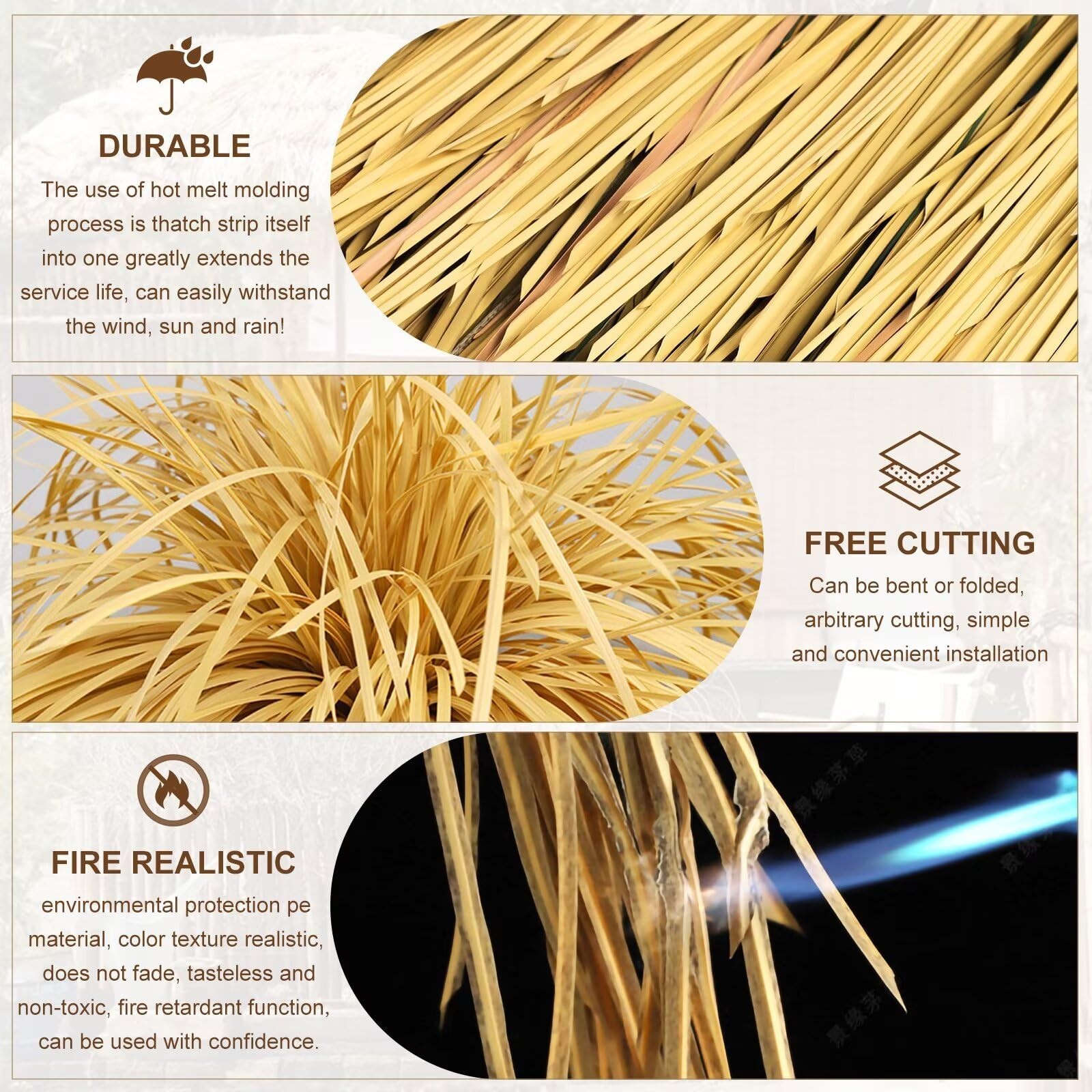 16ft x 16in Tiki Straw Thatch Roof Roll – Waterproof Mexican Palm Grass for Tiki