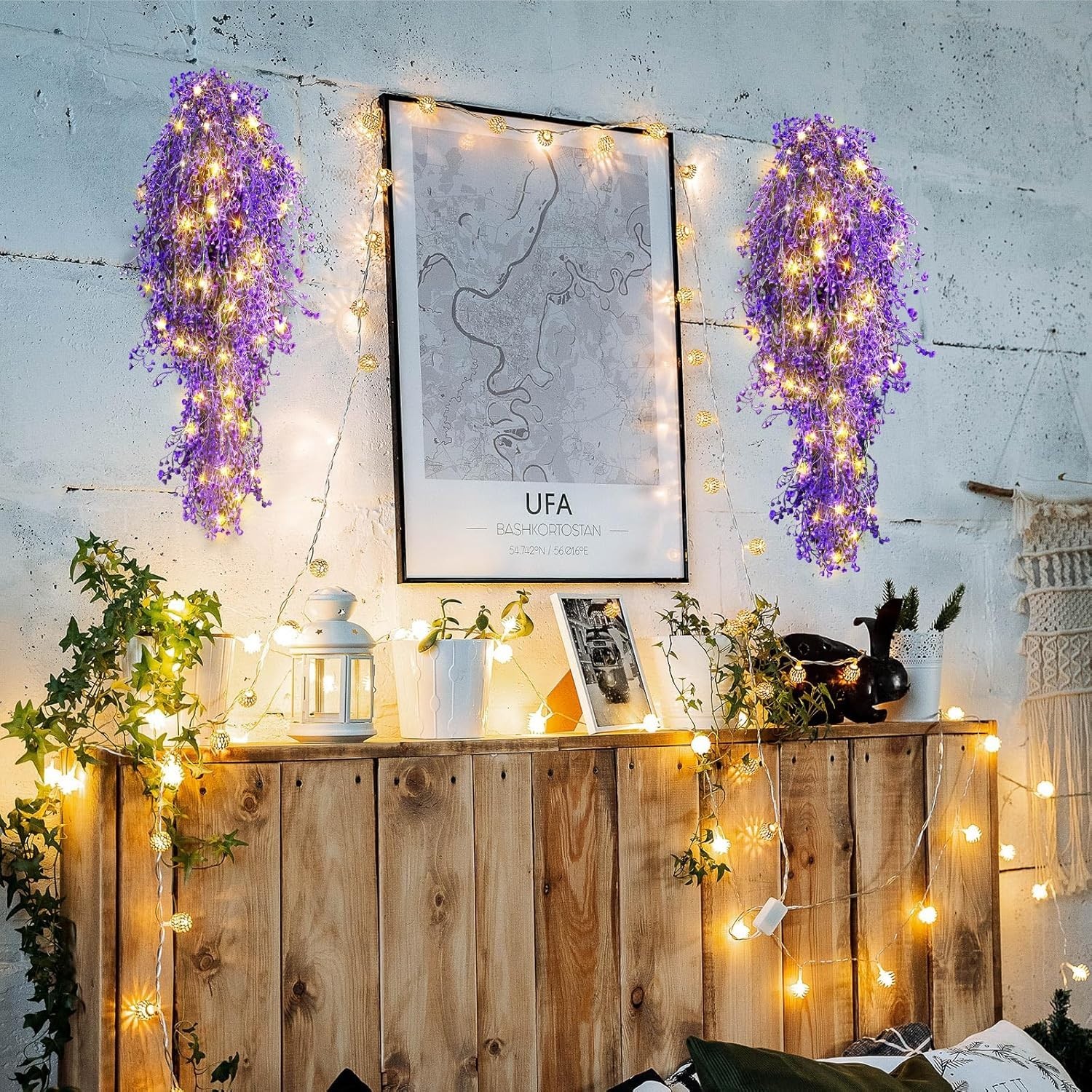 3 Packs LED Artificial Hanging Plants, 3.6 ft Fake Hanging Plant, Ivy Vine Fa…