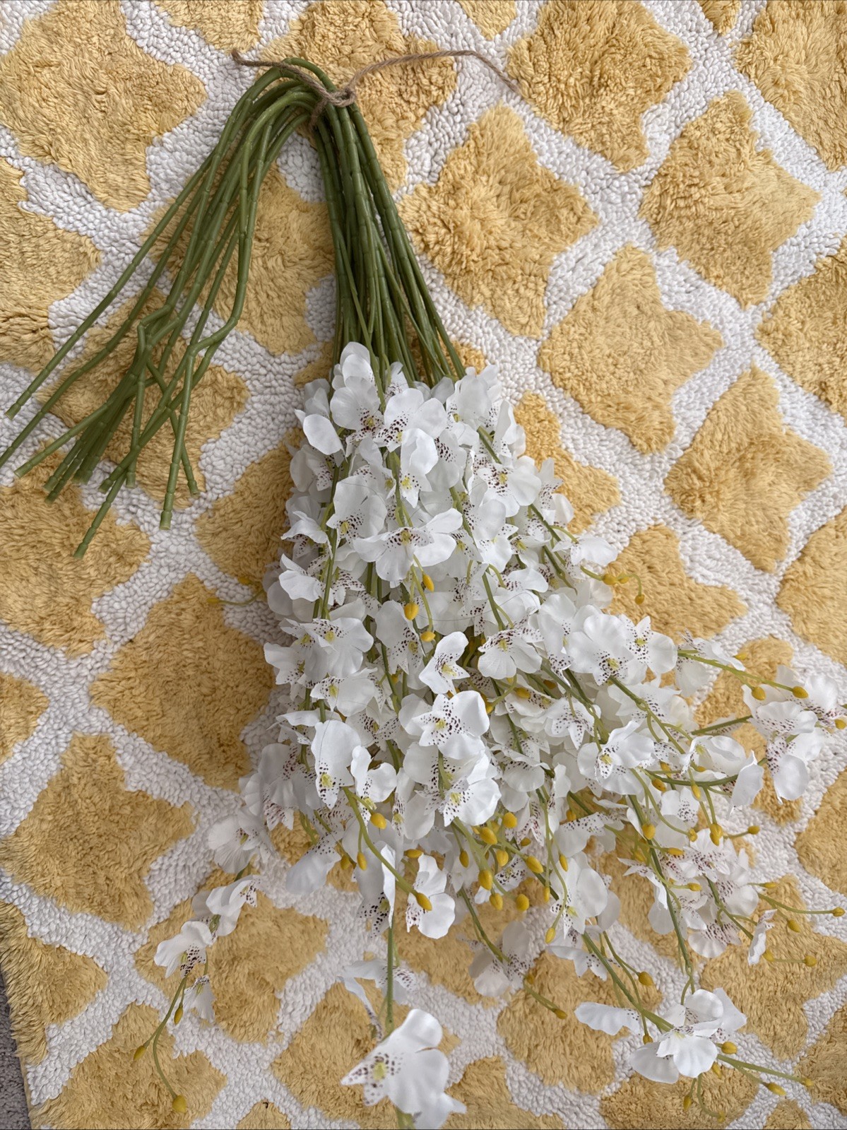 White Orchids Silk Flowers 12 Pieces Pink Green Yellow Artificial Home Decor