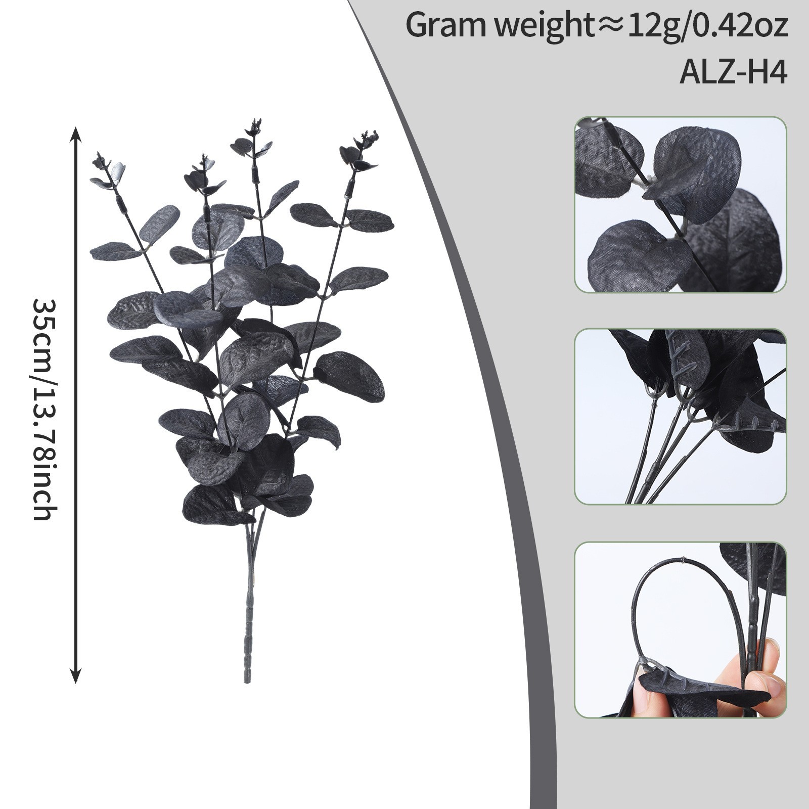 Realistic Black Plastic Eucalyptus Foliage Stems 13.78in for Festive Home Decor