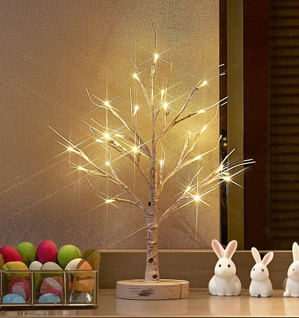 LITBLOOM Lighted Birch Tree with Timer Battery Operated or USB Plug-in 18IN 24 L