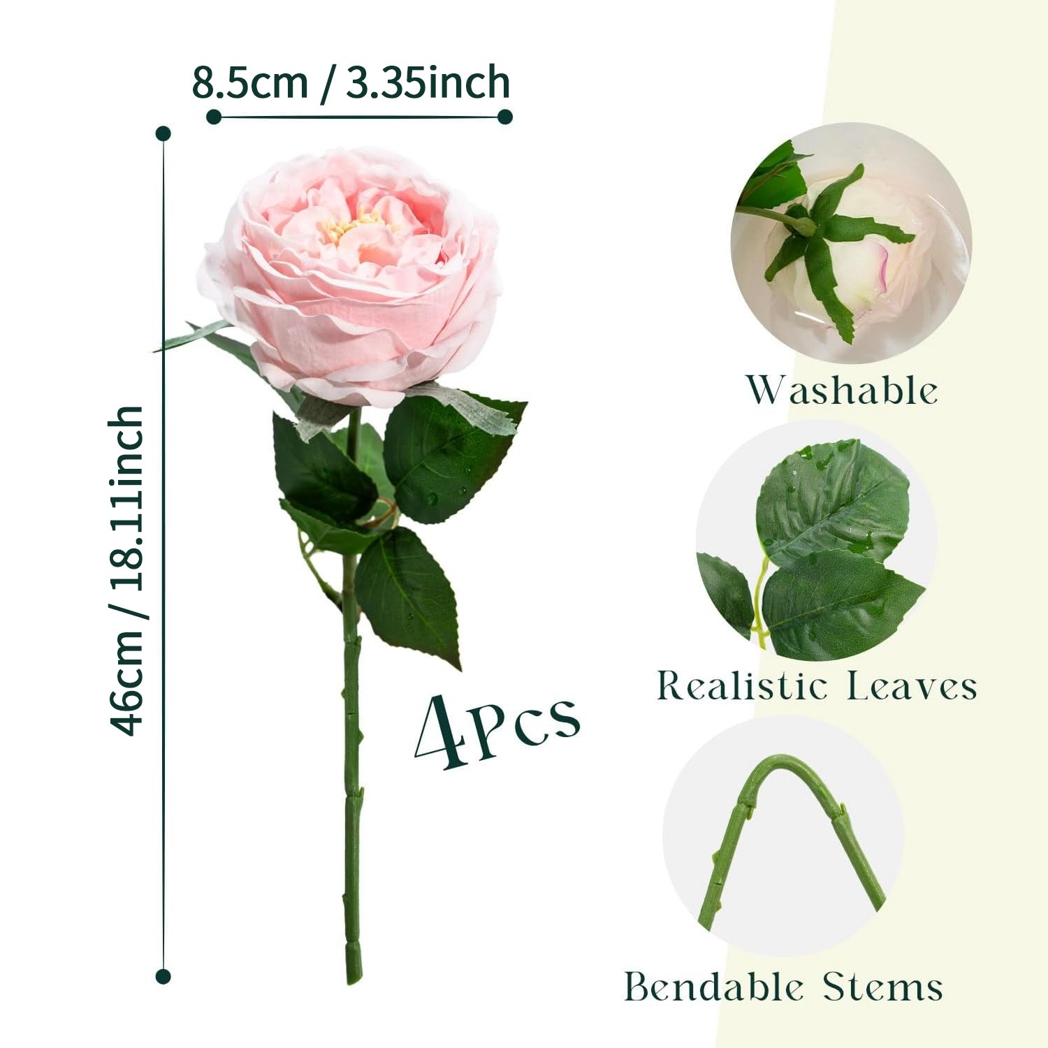 4 Pcs Real Peonies , 3.5″ Bloom Rose Peony Latex7975