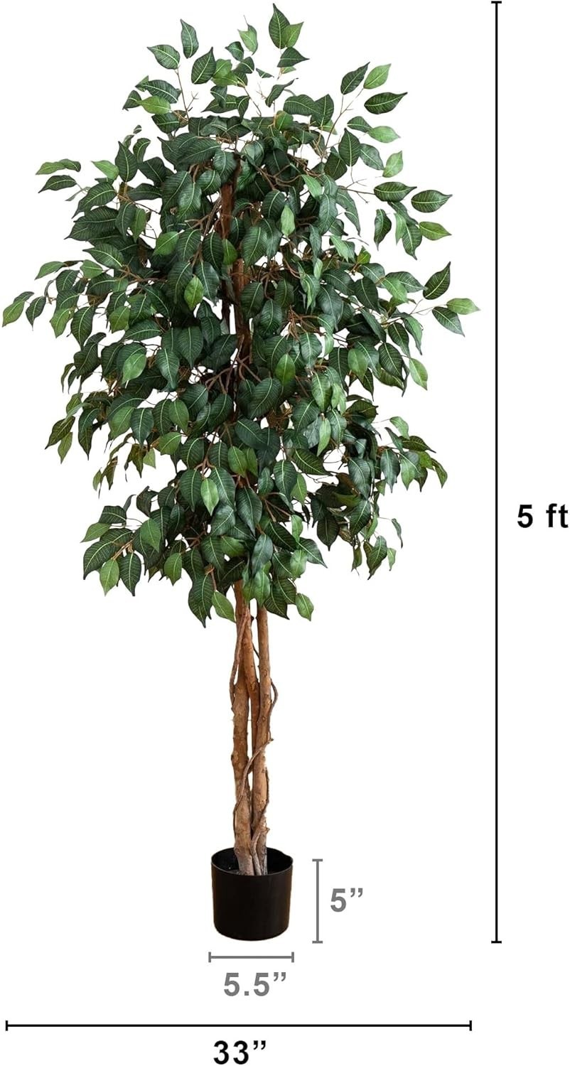 Realistic 5ft Indoor Ficus Tree with Bendable Branches – Perfect for Any Room*