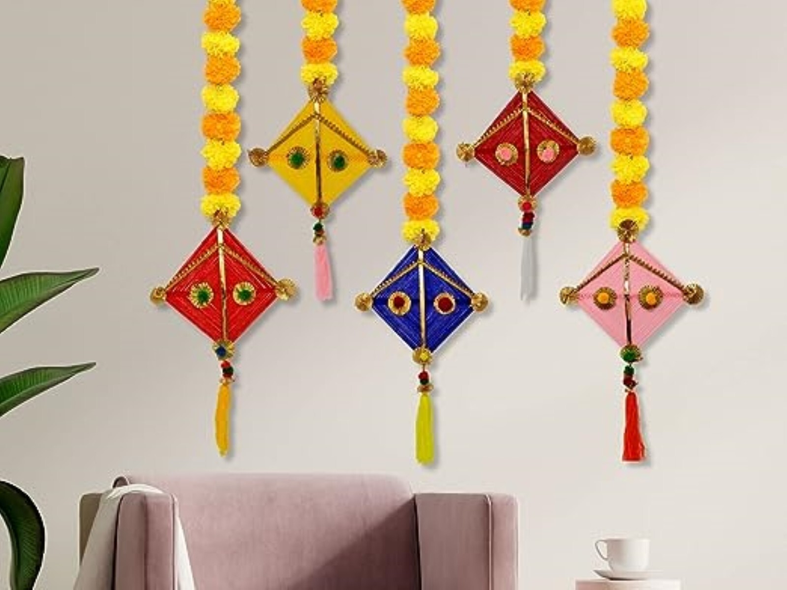 Handmade Artificial Marigold Fluffy Flowers Hanging for Home & Office Decoration
