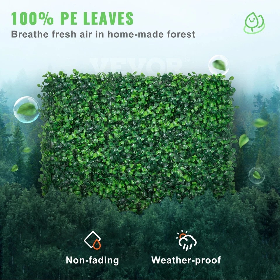 Artificial Boxwood Panel 12pcs 10″ X 10″ Grass Hedge Wall Mat for Fence