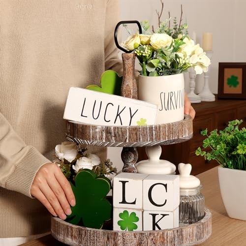 Decorative Signs, 4Pcs St. Patrick’s Day Wooden Signs, White Faded Paint,