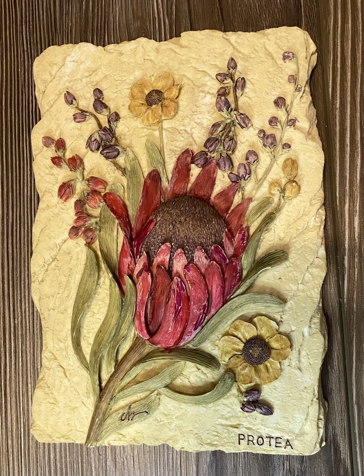 Set of 3 CHERI BLUM (CB) Botanical Floral 3D Wall Plaques Ginger, Rose & Protea
