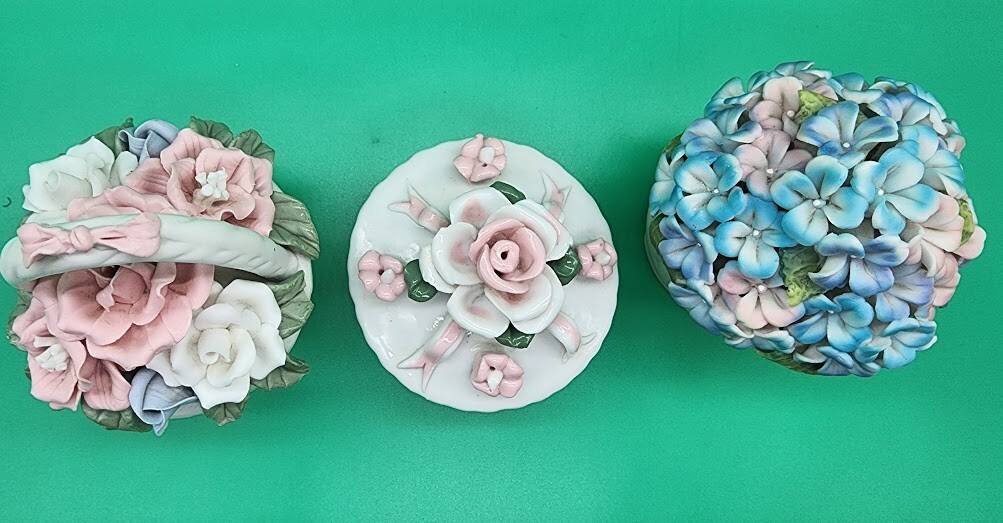 3 Vintage Porcelain Flower Basket Set