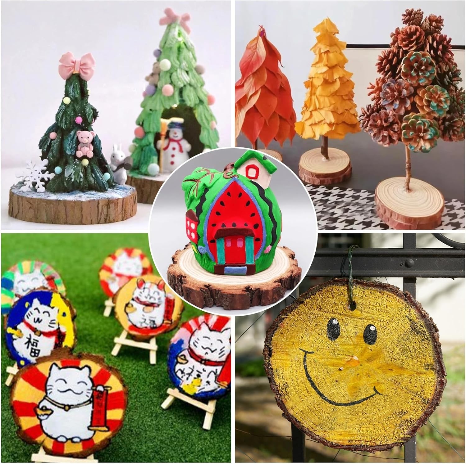 20PCS Unfinished Natural Wood Slices 2.7-3.1 Inches with Holes for DIY Crafts