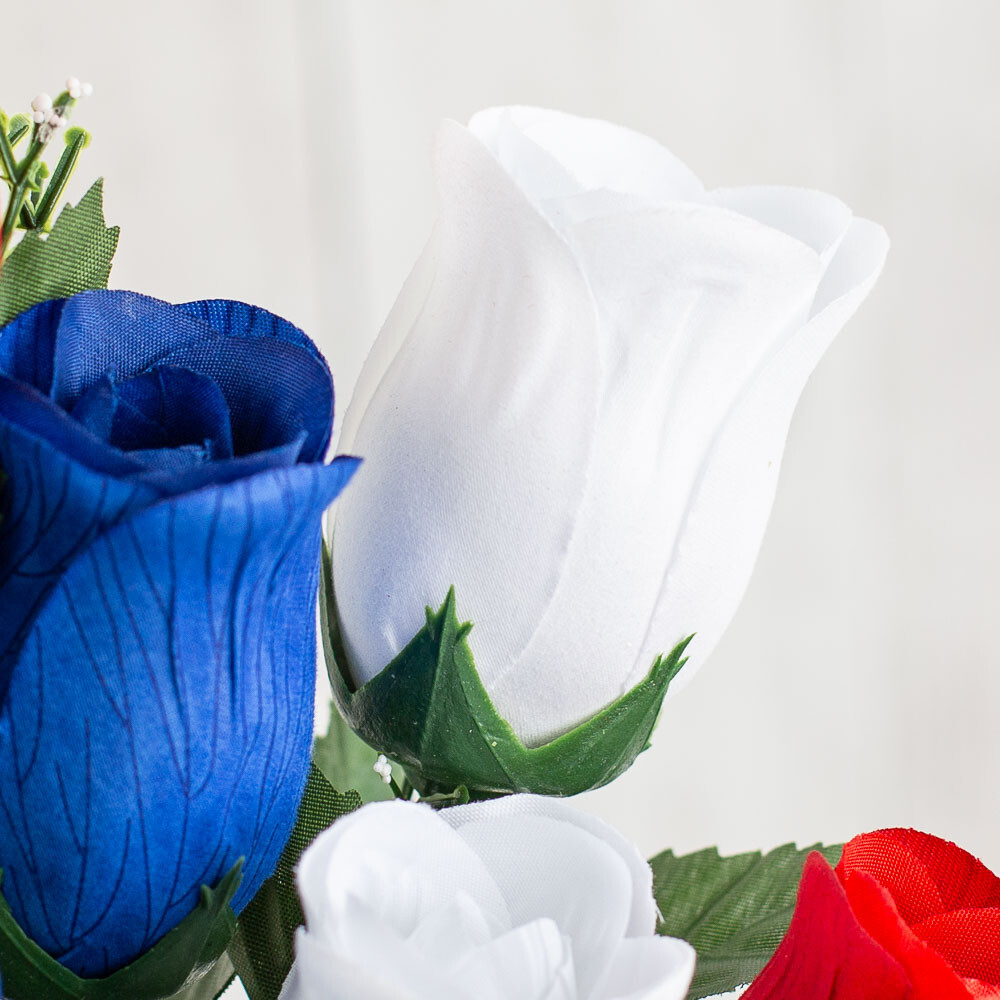 Set of 4 Red, White and Blue Patriotic Artificial Rose 20″ Floral Bushes