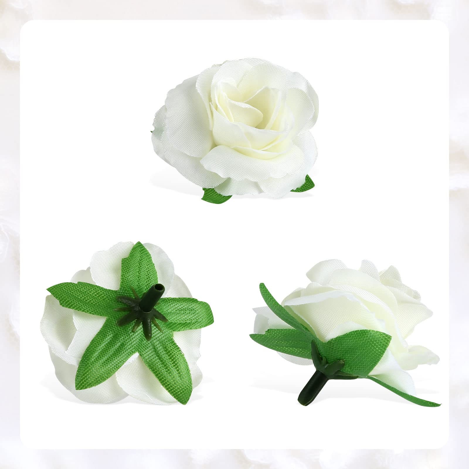 50 PCS Ivory 1.57 Inch Mini Artificial Silk Rose Flower Heads Wedding Decor