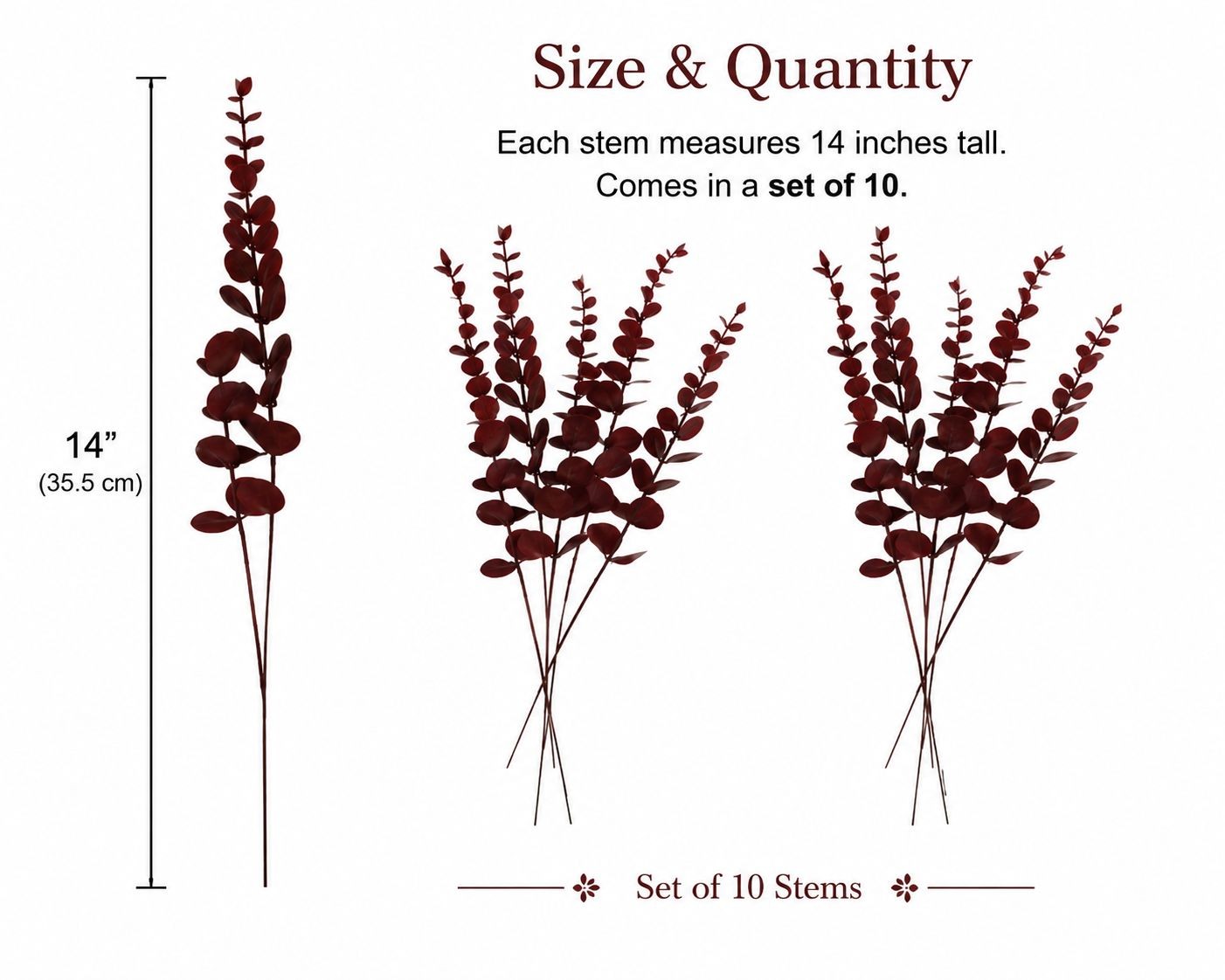 Burgundy Eucalyptus Stems Set of 10 Faux Eucalyptus Branches Dark Red Greenery F