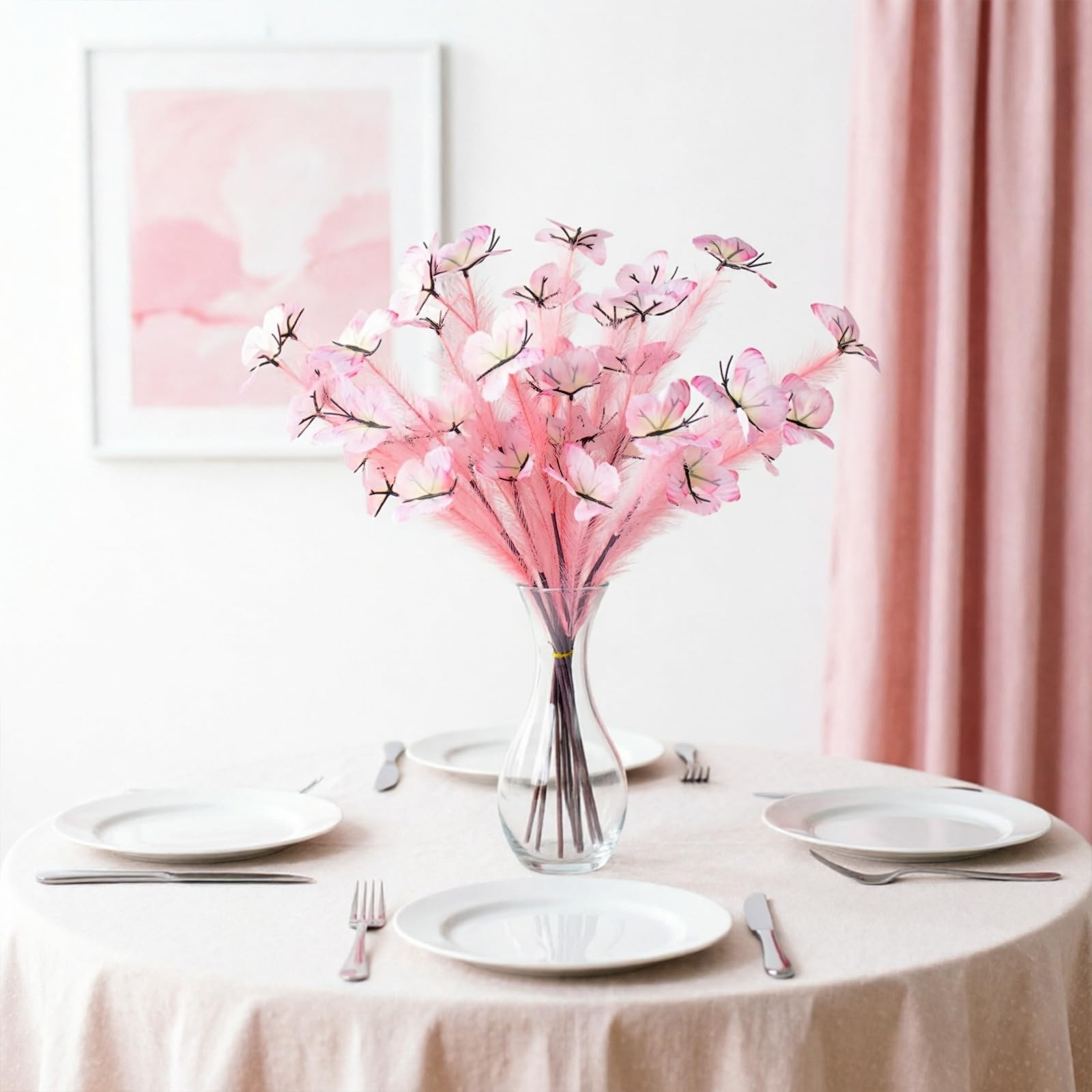 26″-10 Stems Pink Pampas Grass Decor, Artificial Pampas Grass with Butterfly …