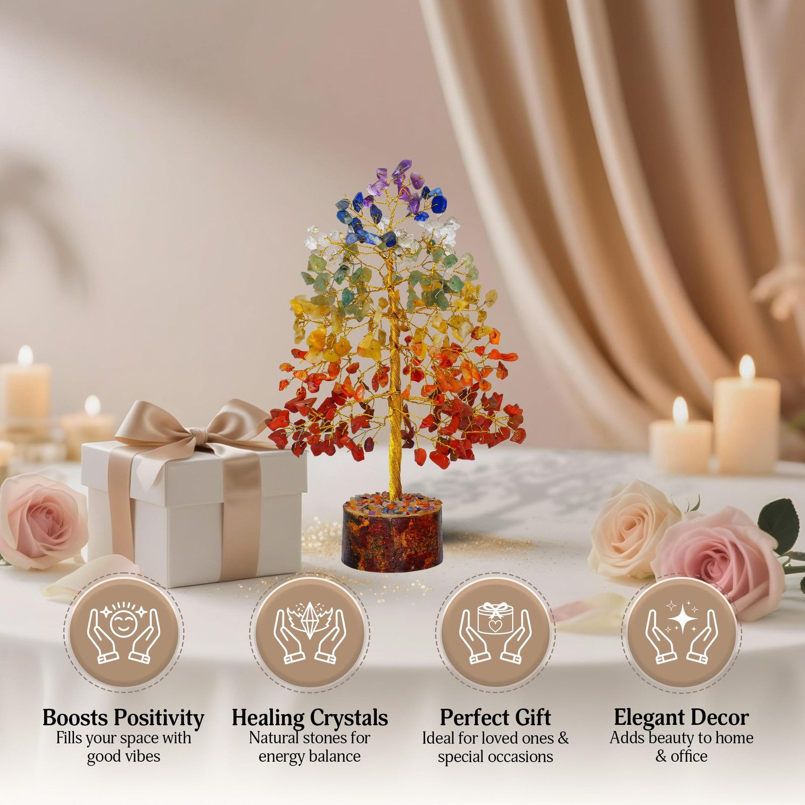 7 Chakra Crystal Tree of Life Healing Stones Positive Energy Home Office Decor
