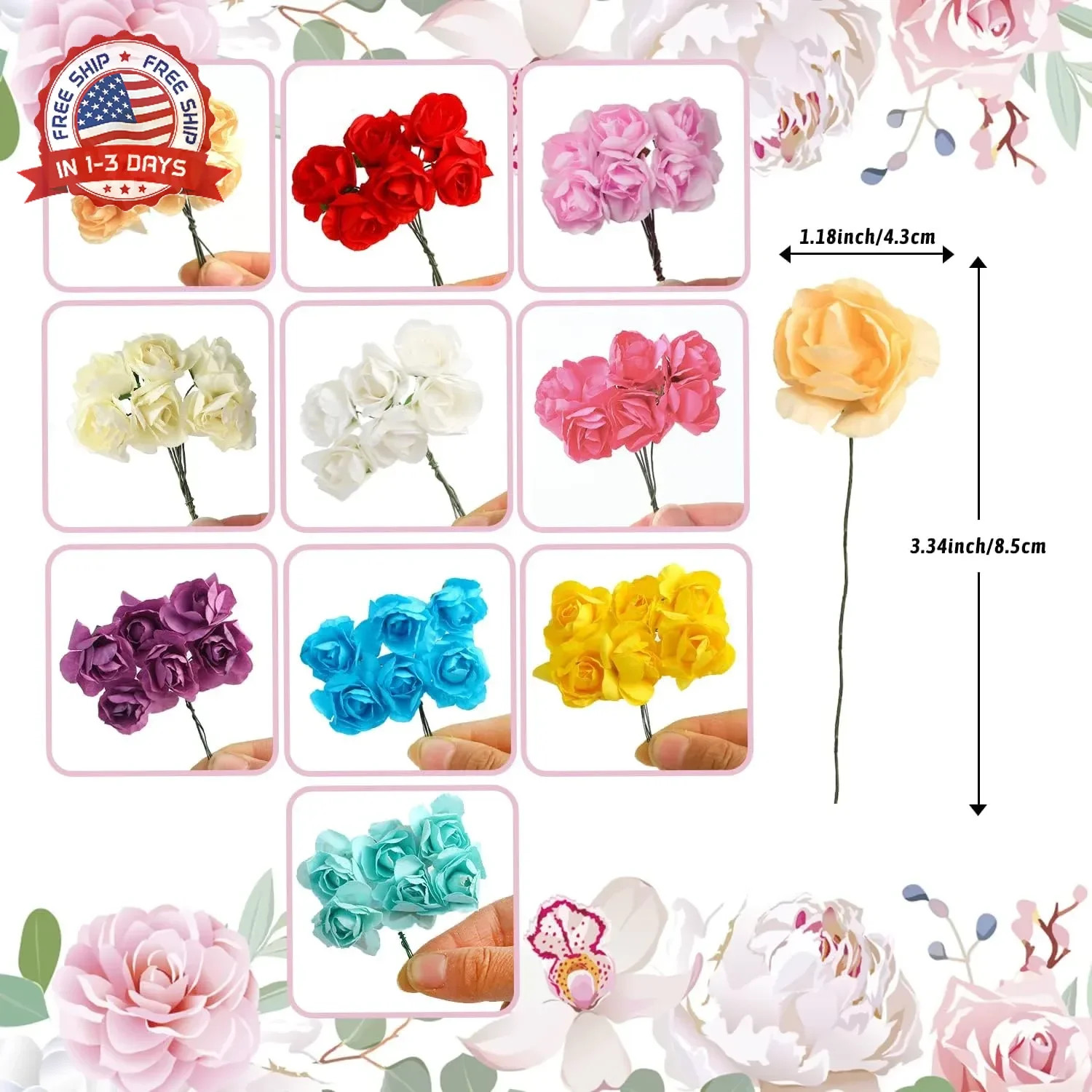 CCINEE 120 PCS Mini Paper Flowers,30mm in Assorted Colors Artificial Flowers for