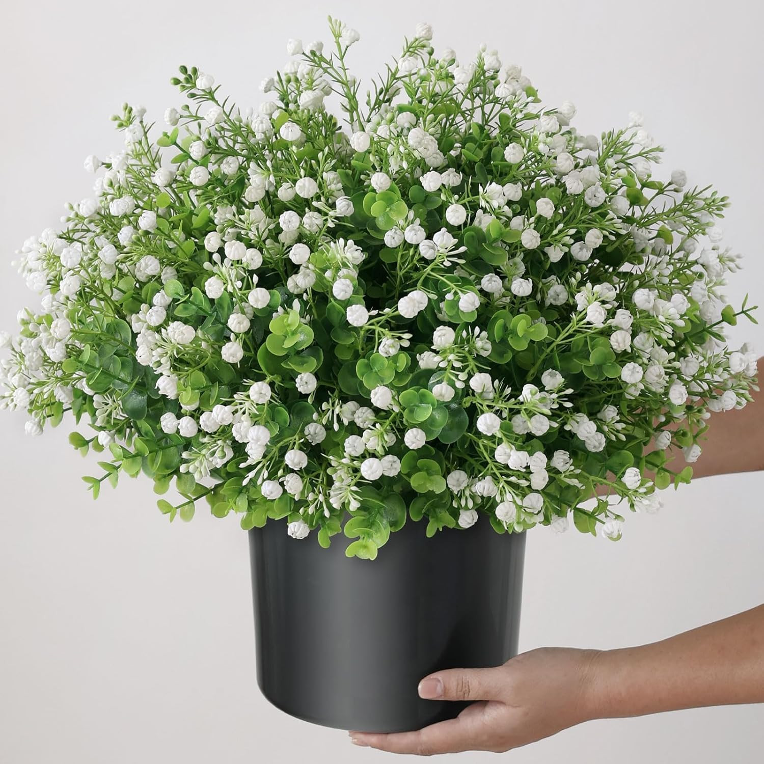 Eucalyptus & Baby’s Breath Topiary Ball Trees – 2 Potted Faux Plants Set