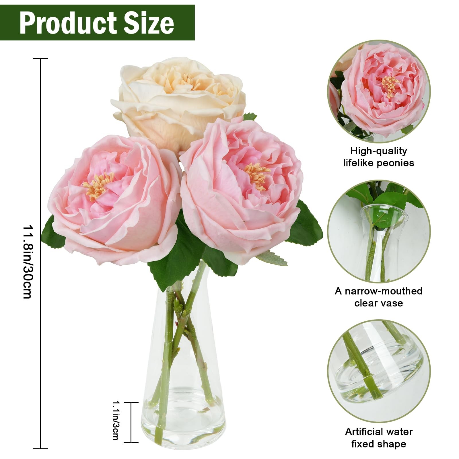 Fake Flowers in Vase Artificial Pink Peonies Arrangements Table Centerpiece