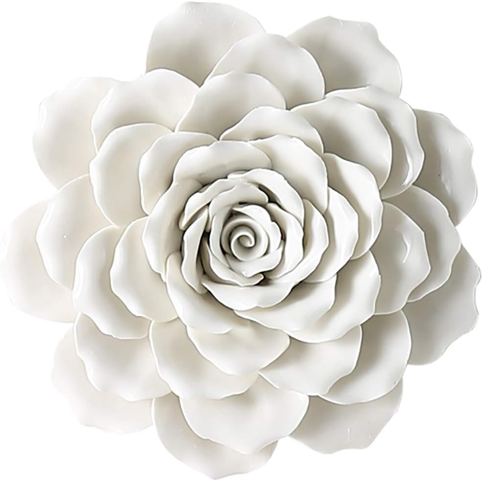 Elegant White Rose 3D Ceramic Wall Art for Home Décor, 7.08 Inch