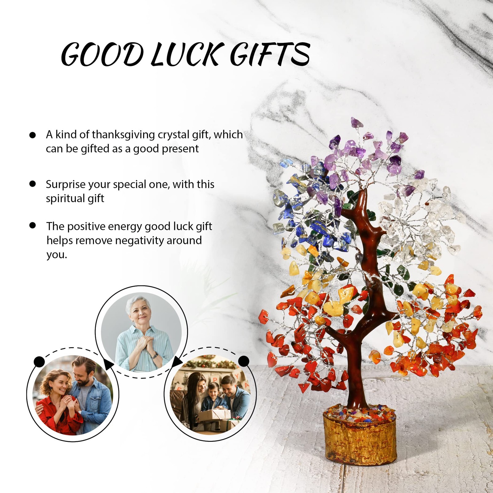 7 Chakra Crystal Bonsai Tree Silver Wire 1012 Inch Gemstone Decor