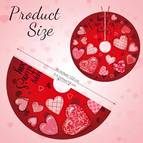 Valentine’s Day Heart Tree Skirt 48 Inch Pink Heart Tree Mat Single-sided