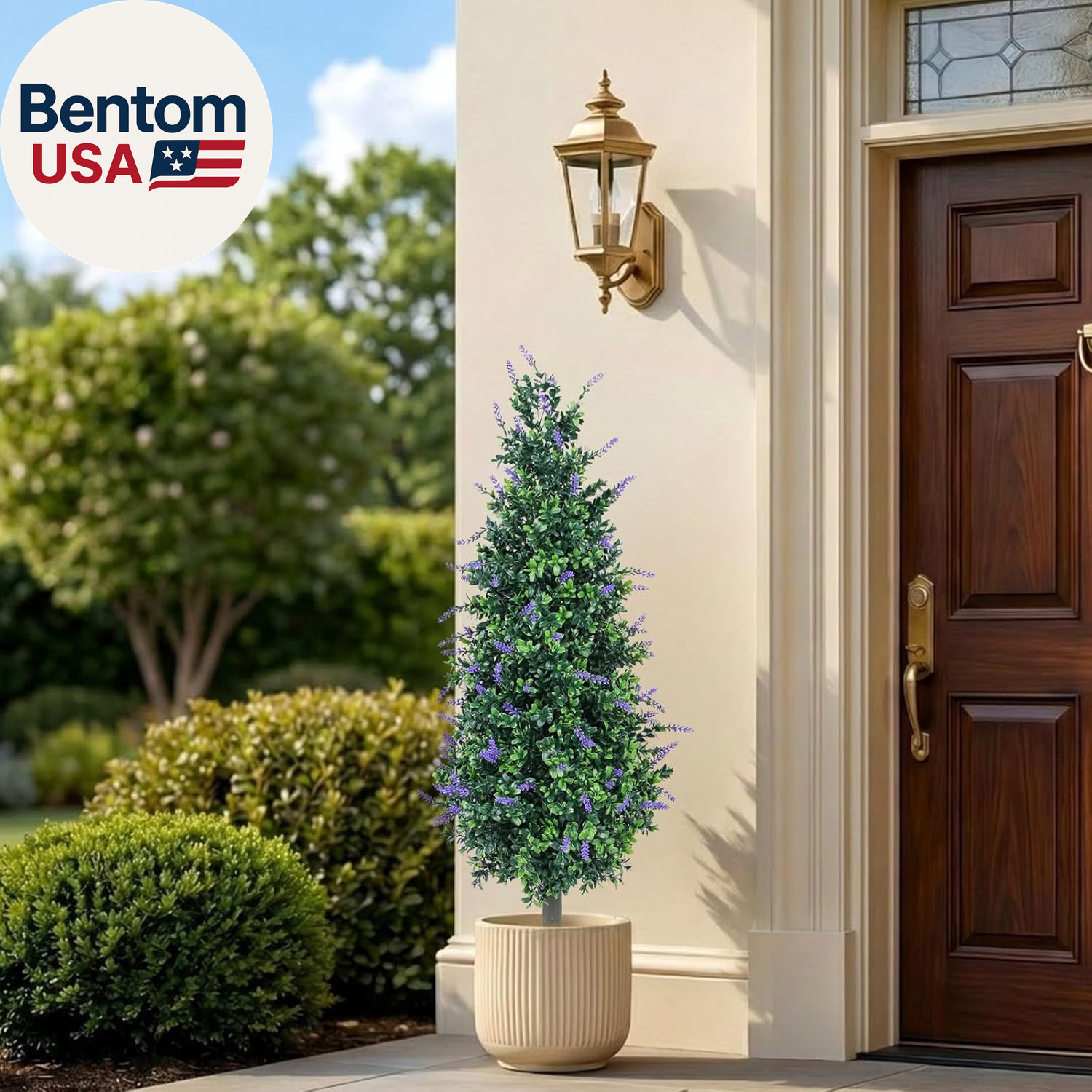 3Ft Artificial Topiary Trees with Lavender Set of 2 Outdoor Faux Plants Artifici