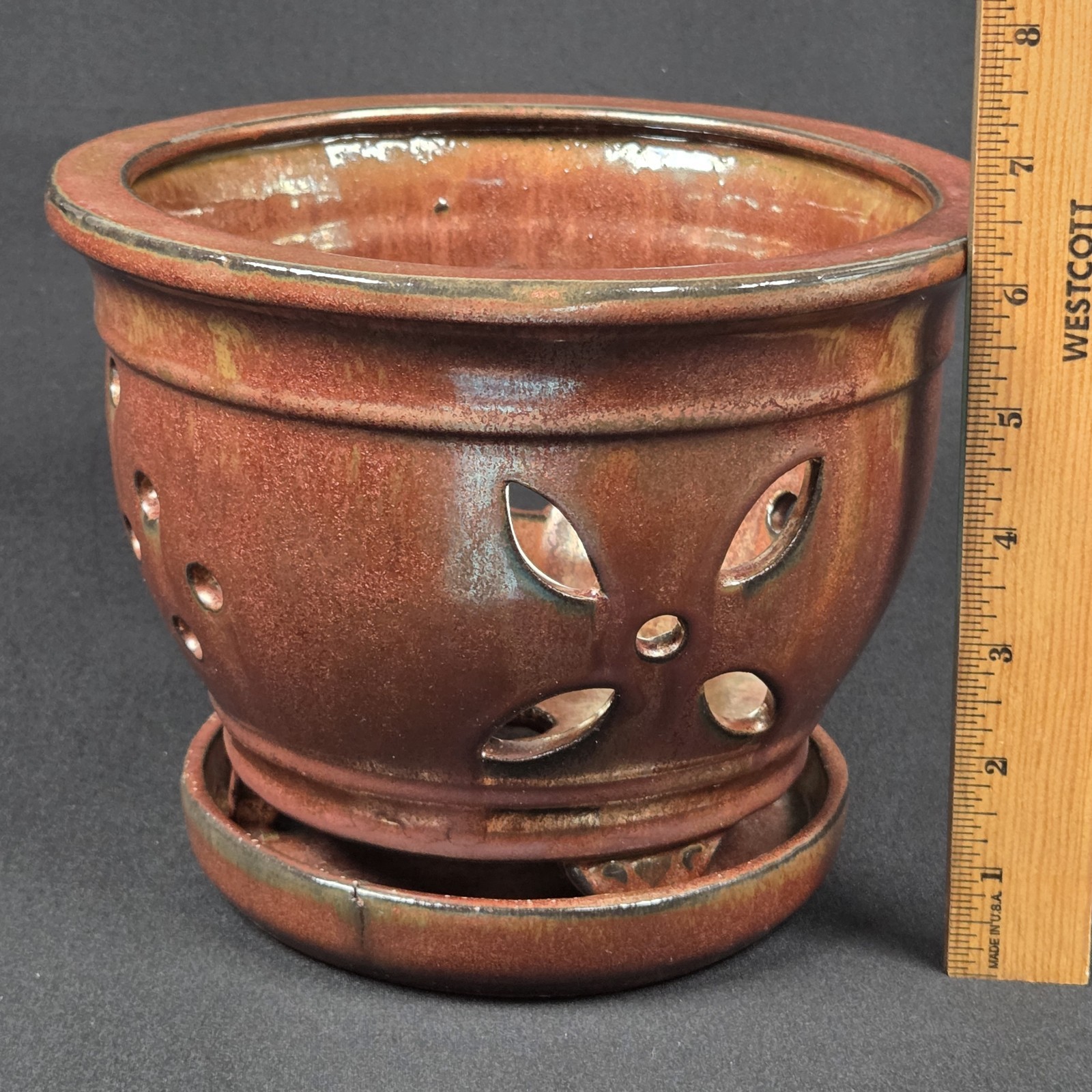 Unique Bronze Color USA Pottery 6″ Orchid Flowerpot Planter w/ Drainage Holes