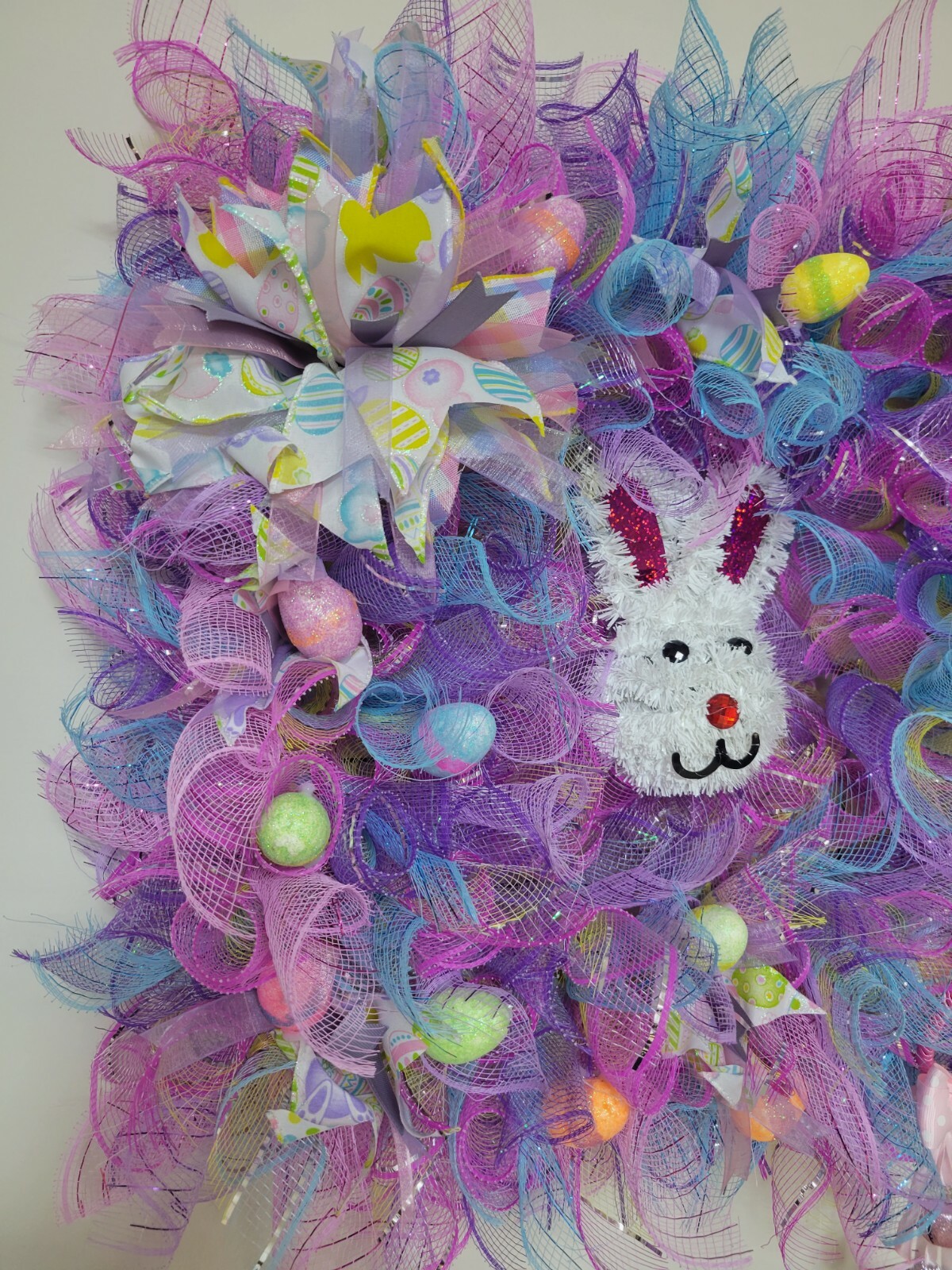 ESTER bunny HAPPY Mesh Front Door Wreath Decor Decoration square pink blue yello