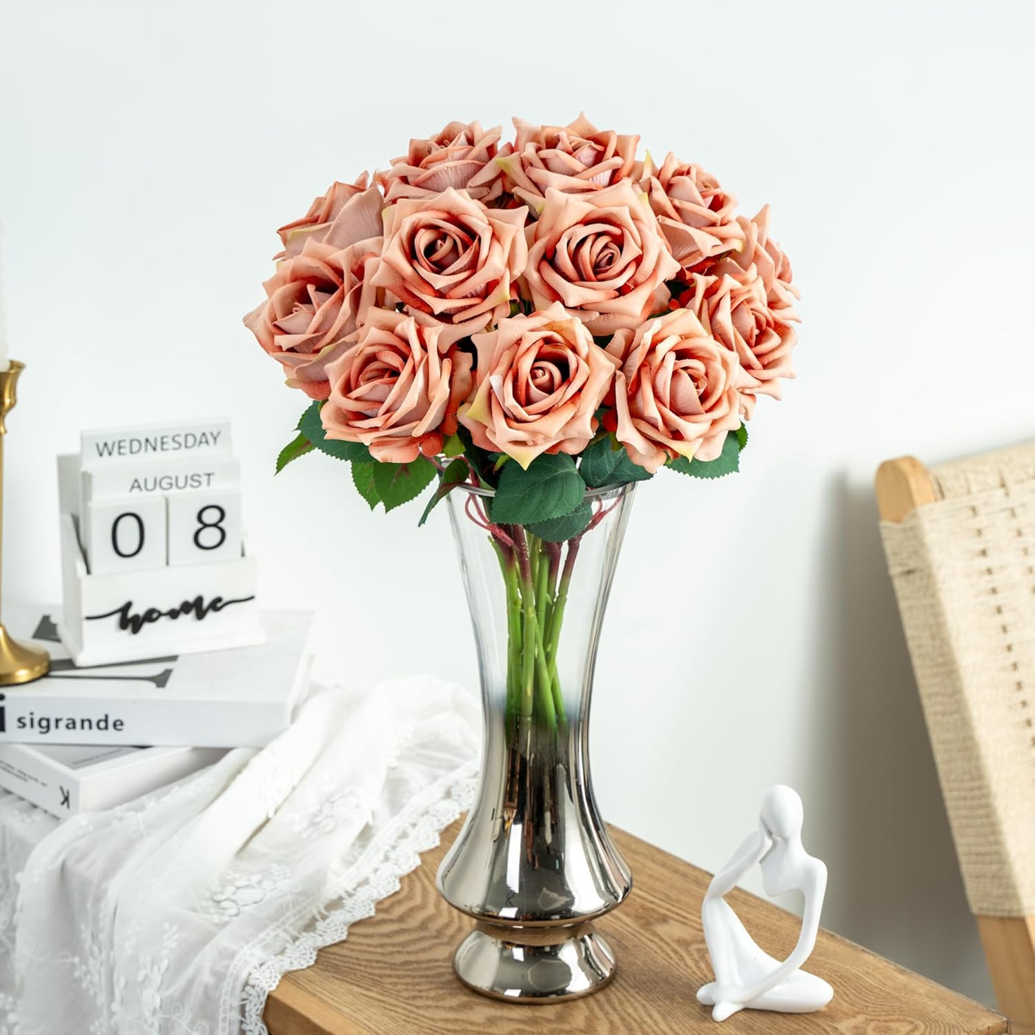 Fake Roses Faux Flowers Silk Roses 16.5In Artificial Roses with Stems Realistic