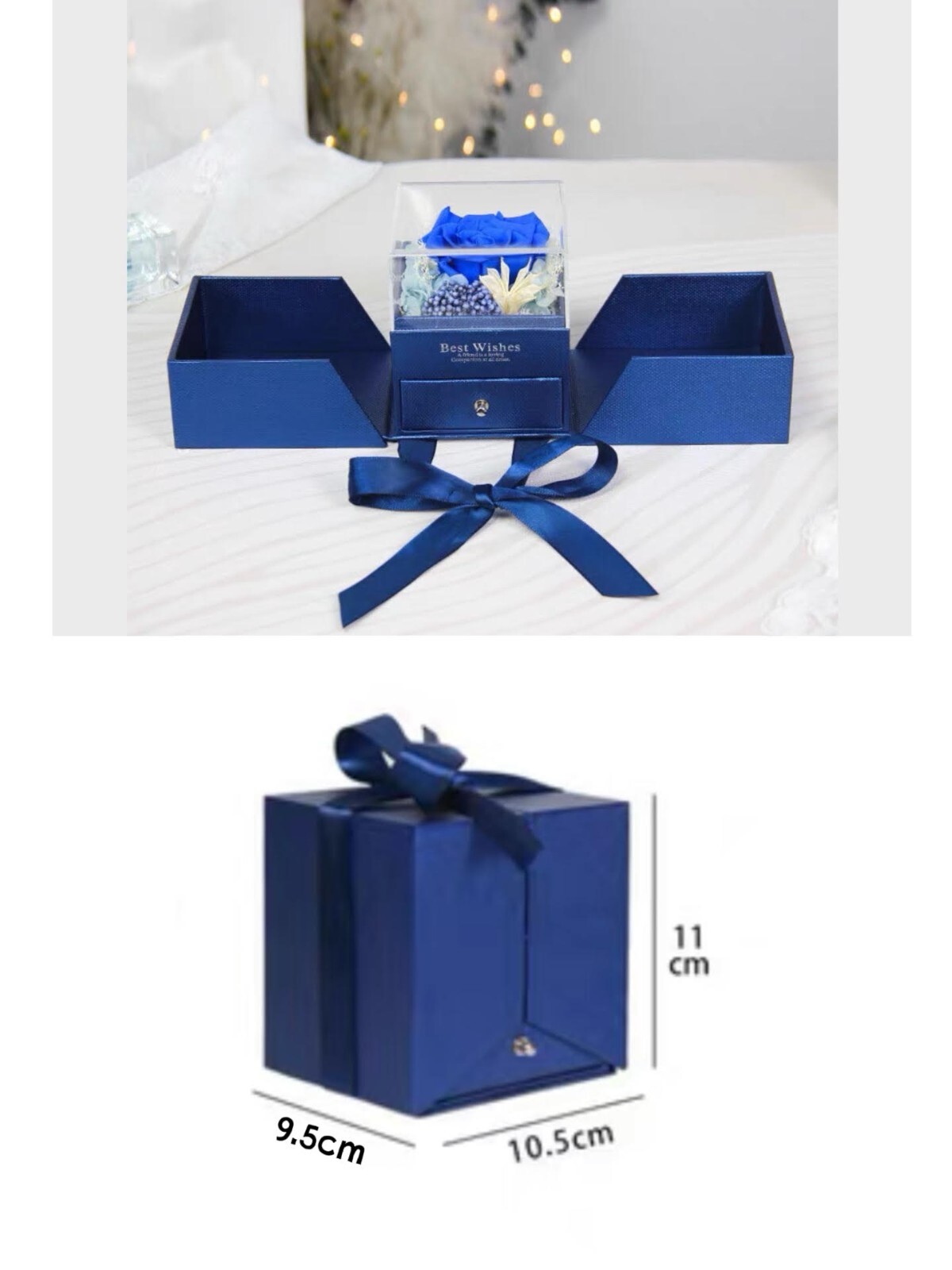Preserved Eternal Real Rose Flower Gift Box With Jewelry Box Best Wishes