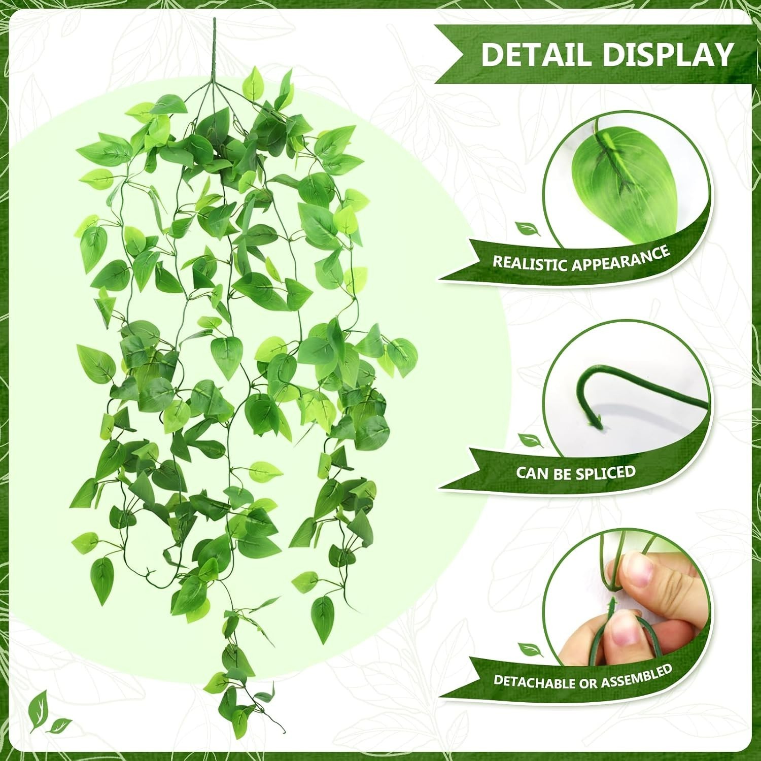 Maintenance-Free 2-Pack Green Pothos Hanging Vines for Home & Garden Decor