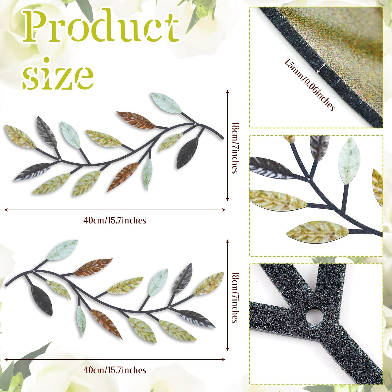 2 Pieces Metal Tree Leaf Wall Decor Vine Olive Branch Leaf Wall Art