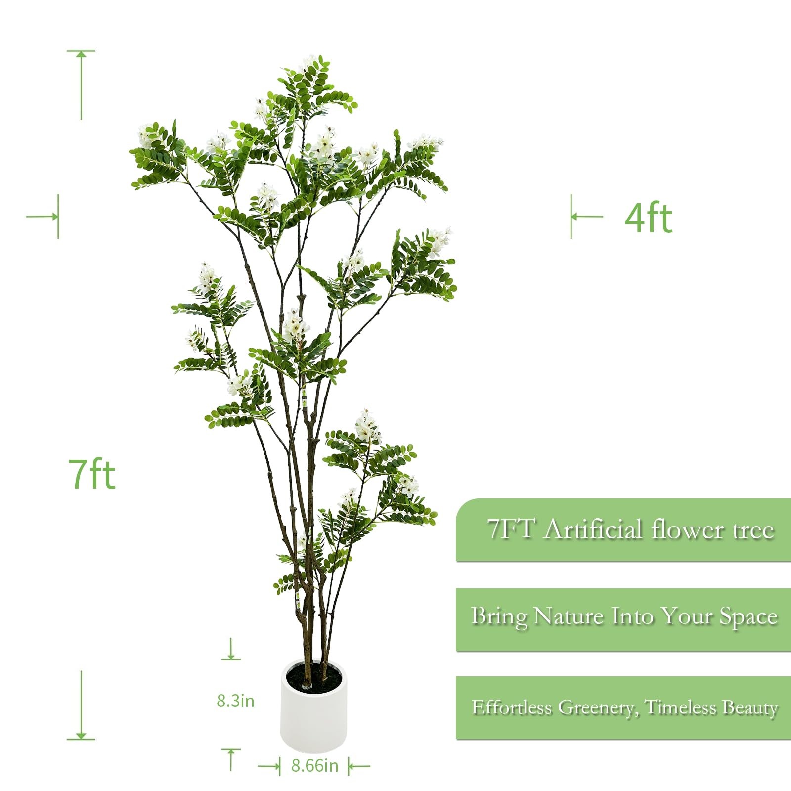 7FT False Acacia Tree, White Flower Plant Indoor Outdoor Decor