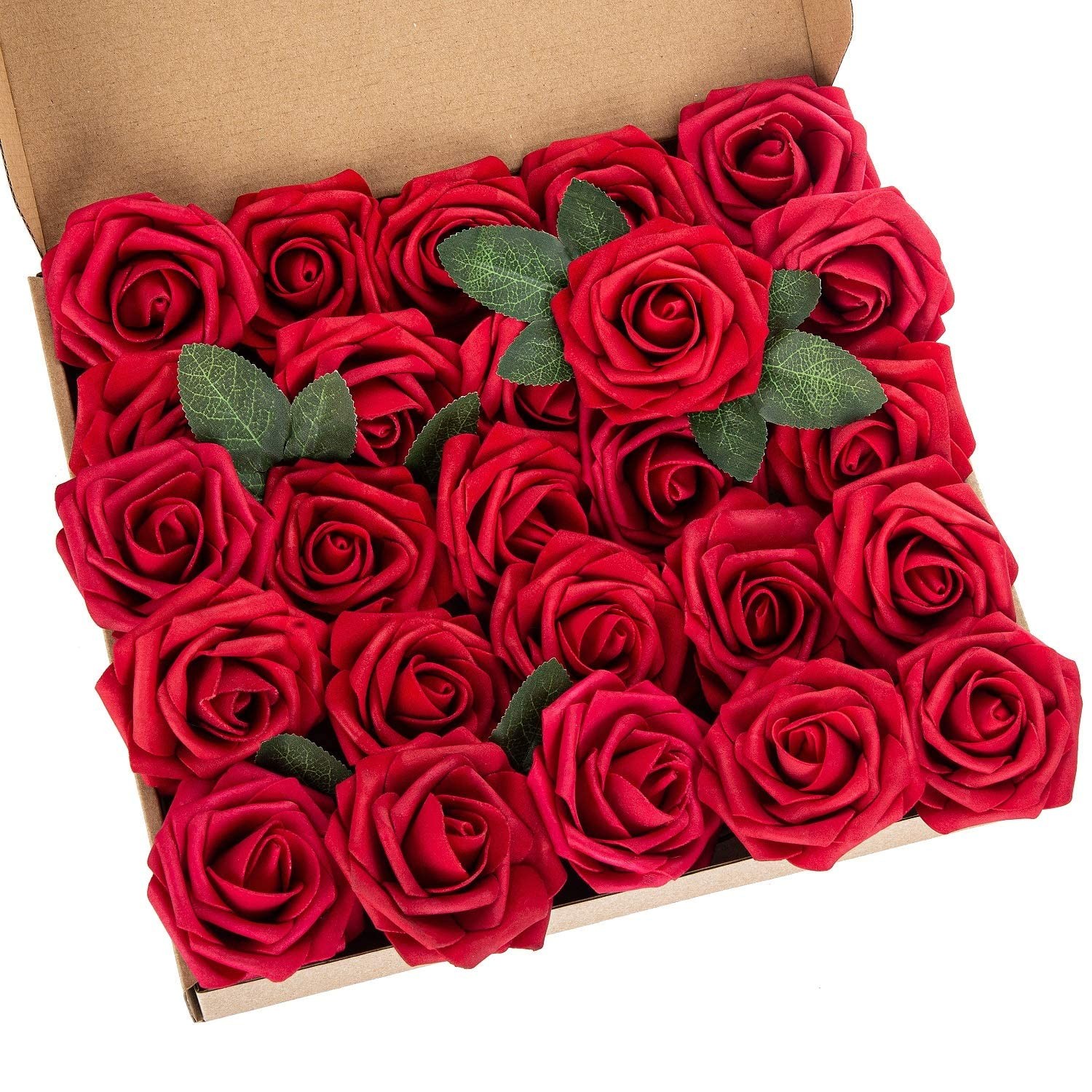 25pcs Artificial Flower Foam Rose Real Touch Roses Flower Heads with Stem for…