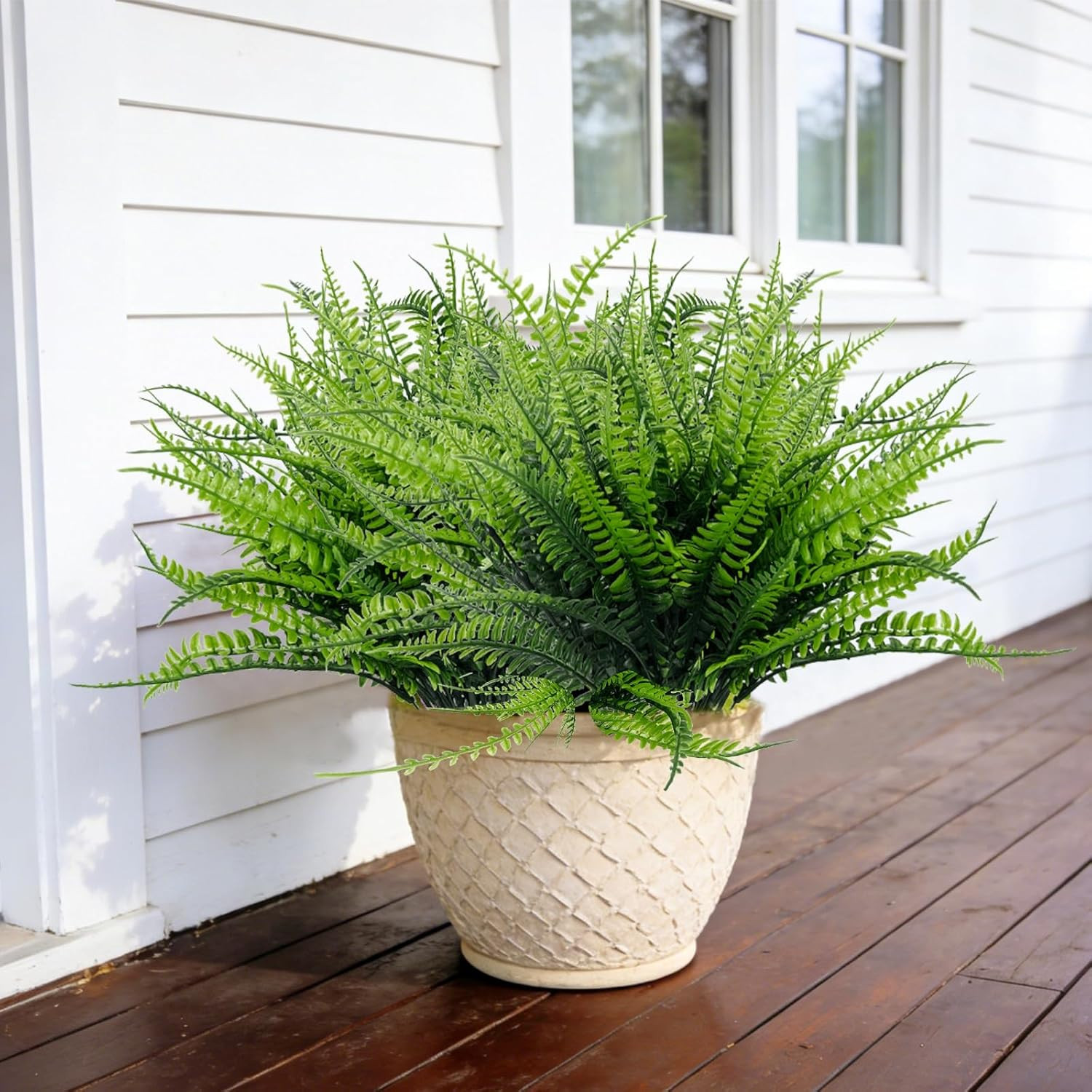12 Bundles Fake Ferns Artificial Plants Outdoor 17 Inch Long Length Summer Decor