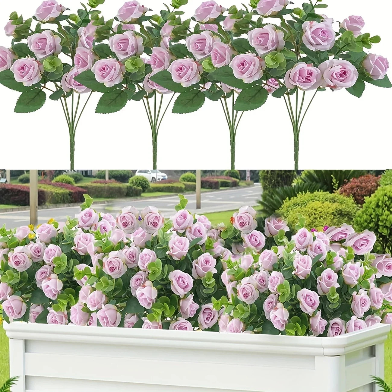 10 Heads Artificial Flower Silk Rose White Eucalyptus Leaves Peony Bouquet Fake