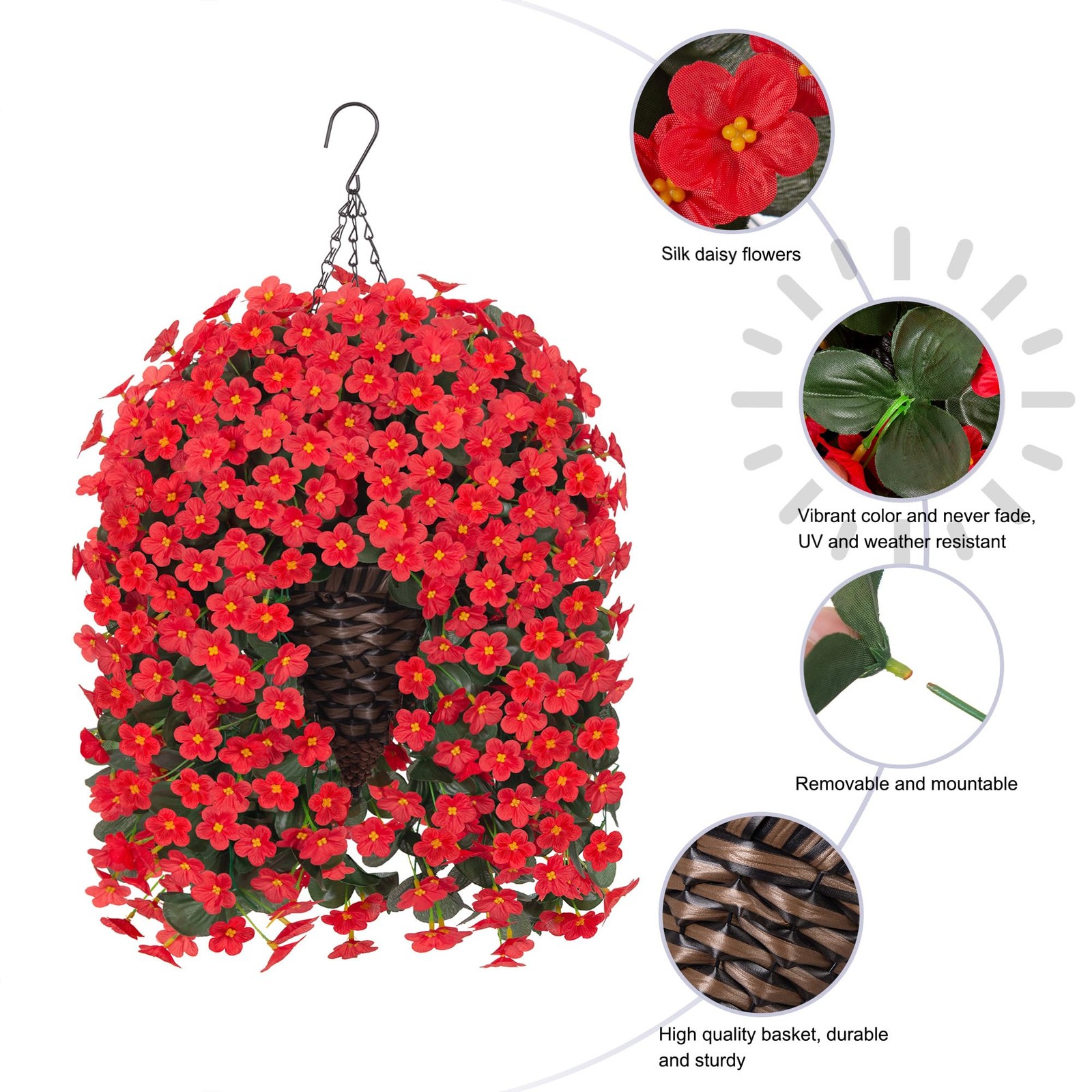 Artificial Fake Hanging Flowers Plants Basket for Outdoor Outside Spring Summ…