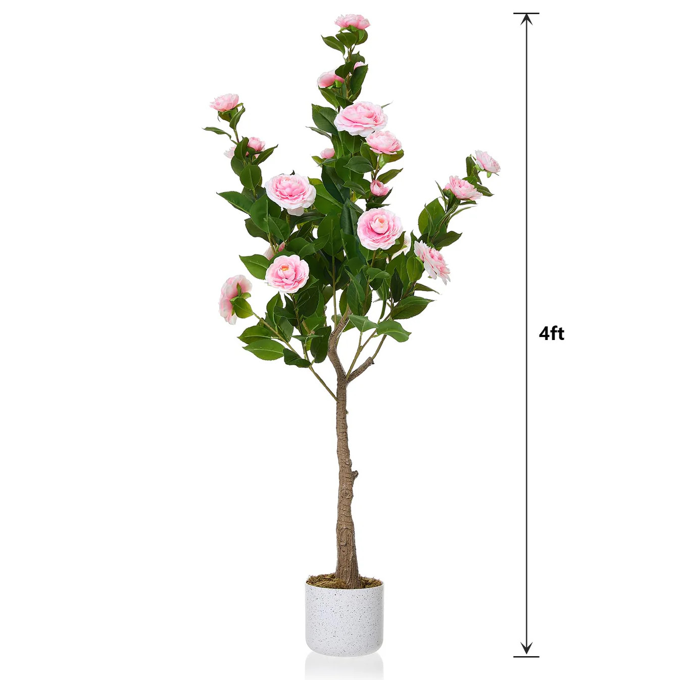 Garvee 3.9FT Artificial Camellia Tree, Faux Camellia Plant with White Planter